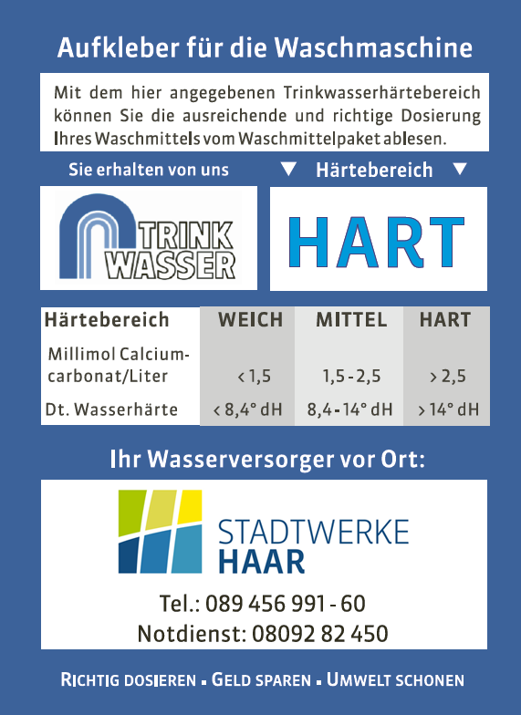 Aufkleber für die Waschmaschine - Wasserhärte: "hart"